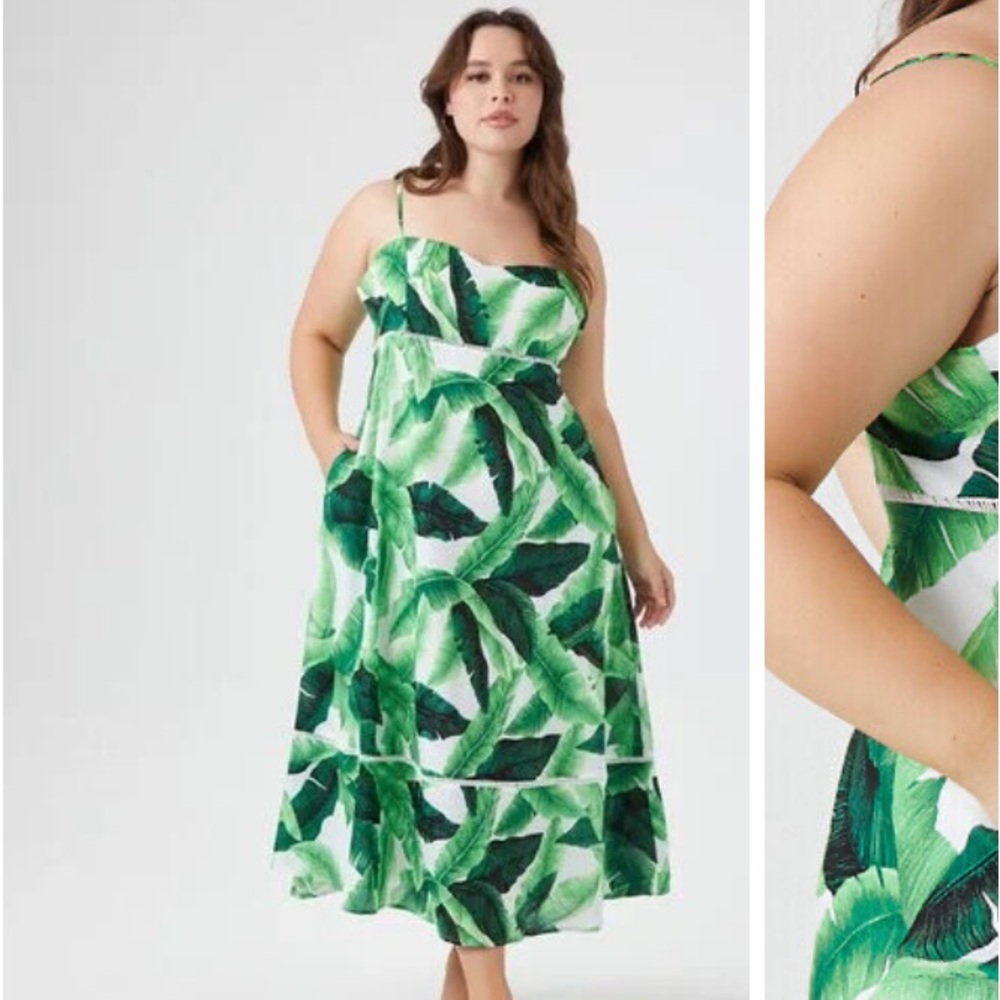 Tropical leaf cami maxi dress
Forever 21 
3x
NWT
It has pockets!